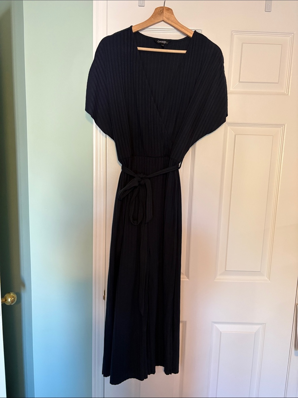 George Black Pleated Wrap Maxi with Self-Tie Waist